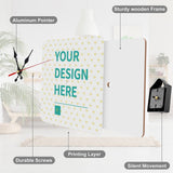 Personalized square wooden wall clock with 'YOUR DESIGN HERE', silent movement, home decor gift.