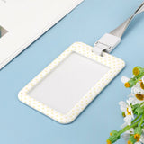 White ID badge holder with yellow heart pattern, grey lanyard. Perfect for office, teacher, or student use.
