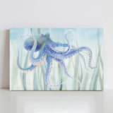 Undersea octopus canvas print, art print with octopus and seaweed.