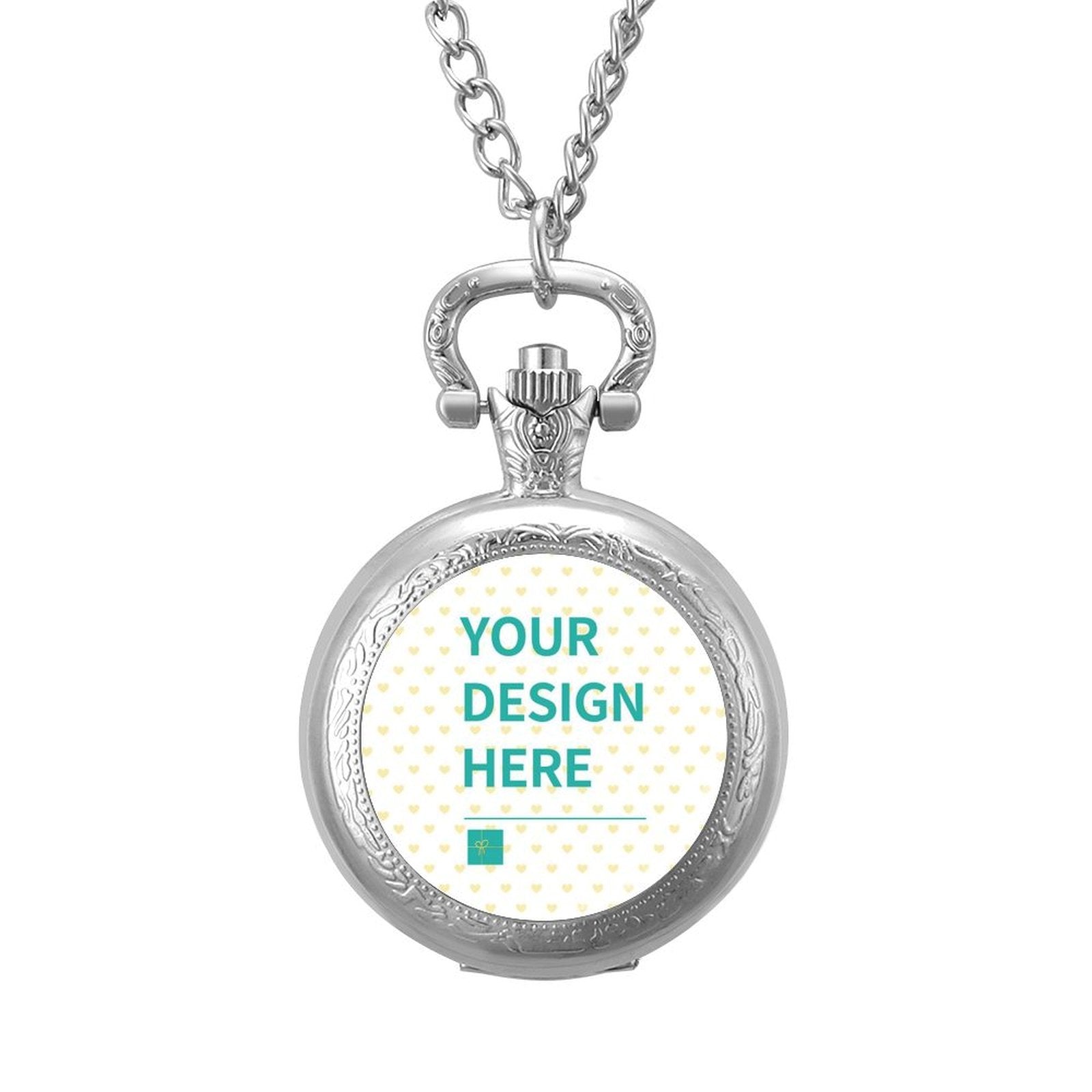 Personalized pocket watch with customizable design area, alloy material, perfect gift for birthday or anniversary.