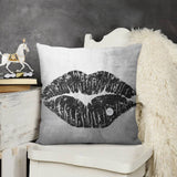 Luxury plush pillow cover with black lip design and diamond accent, for sofa and couch decoration.