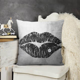 Luxury plush pillow cover with lip print design and diamond, perfect for sofa or couch in living room.