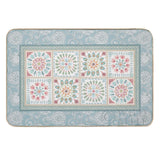 Custom floor mat with floral pattern in blue and pastel colors, for bedroom, bathroom. Non-slip, washable.