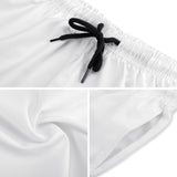 White men's quick-dry swim trunks with drawstring and pockets. Breathable peach skin velvet material.