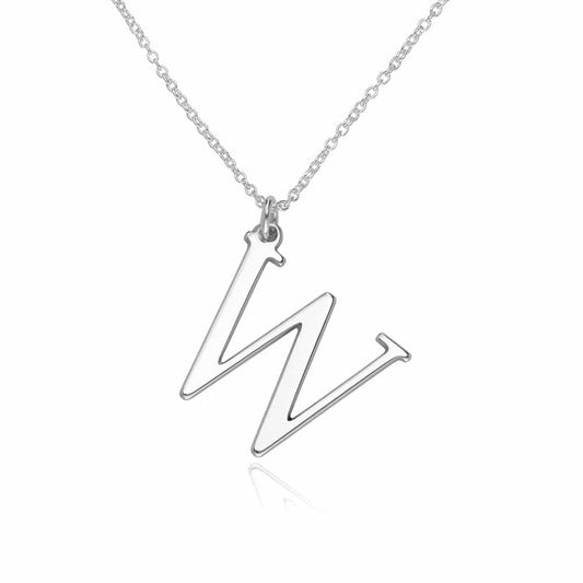 Silver Initial Necklace - Women's Personalized Letter W Pendant Necklace