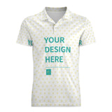 Customizable men's cotton pique polo shirt with heart pattern and 'YOUR DESIGN HERE' text