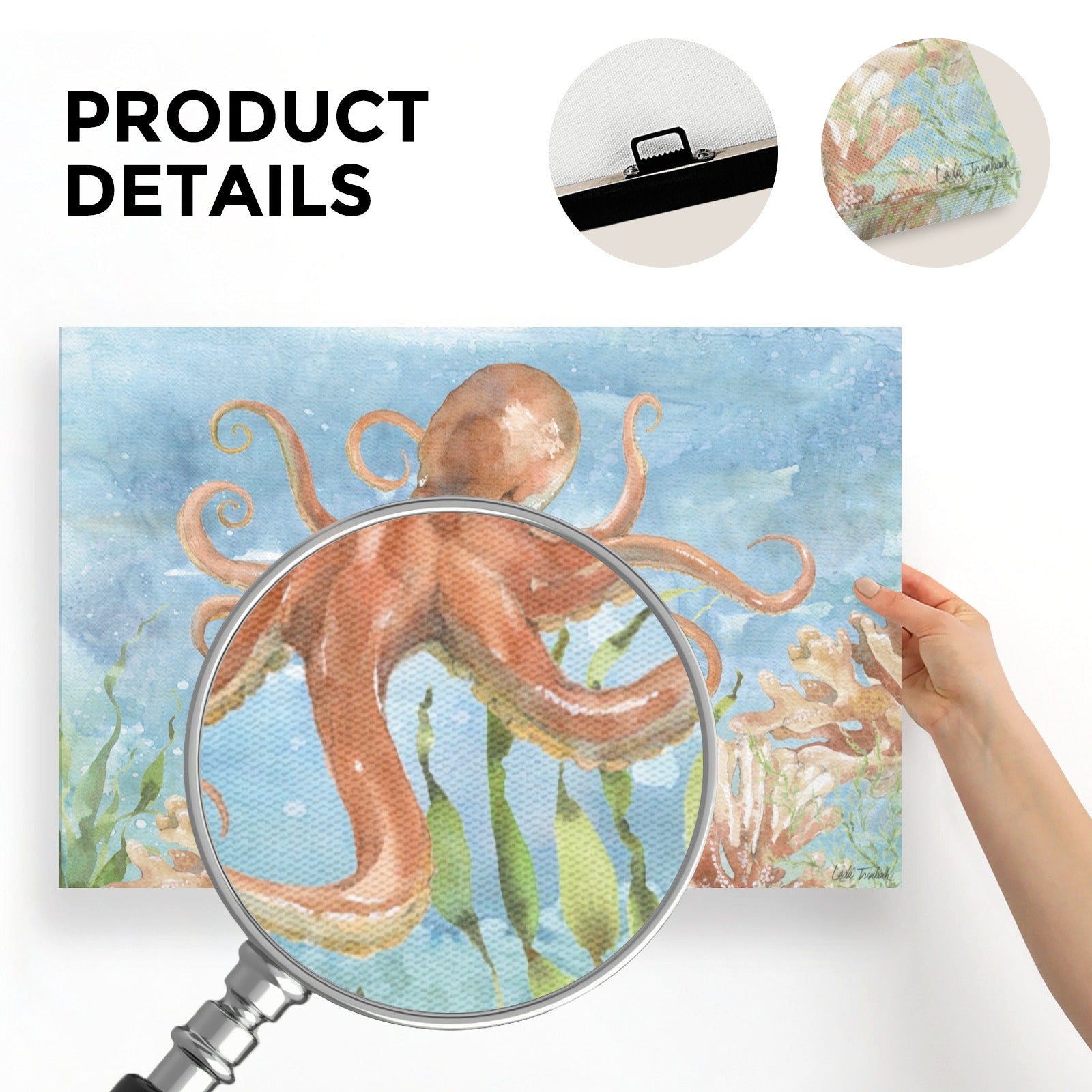 Under Sea Life IV Octopus and Coral Canvas Print, watercolor art, Product Details.