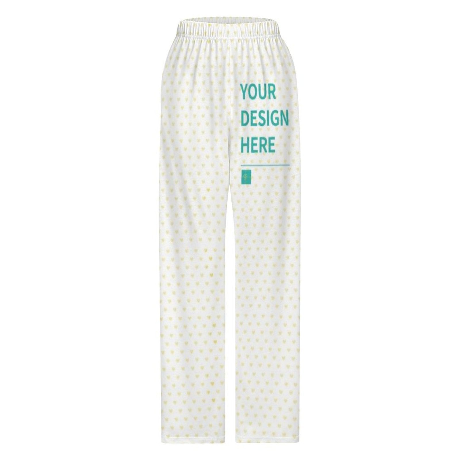 Customizable toddler pajama pants with heart pattern, featuring "YOUR DESIGN HERE" text, perfect for personalized gifts.