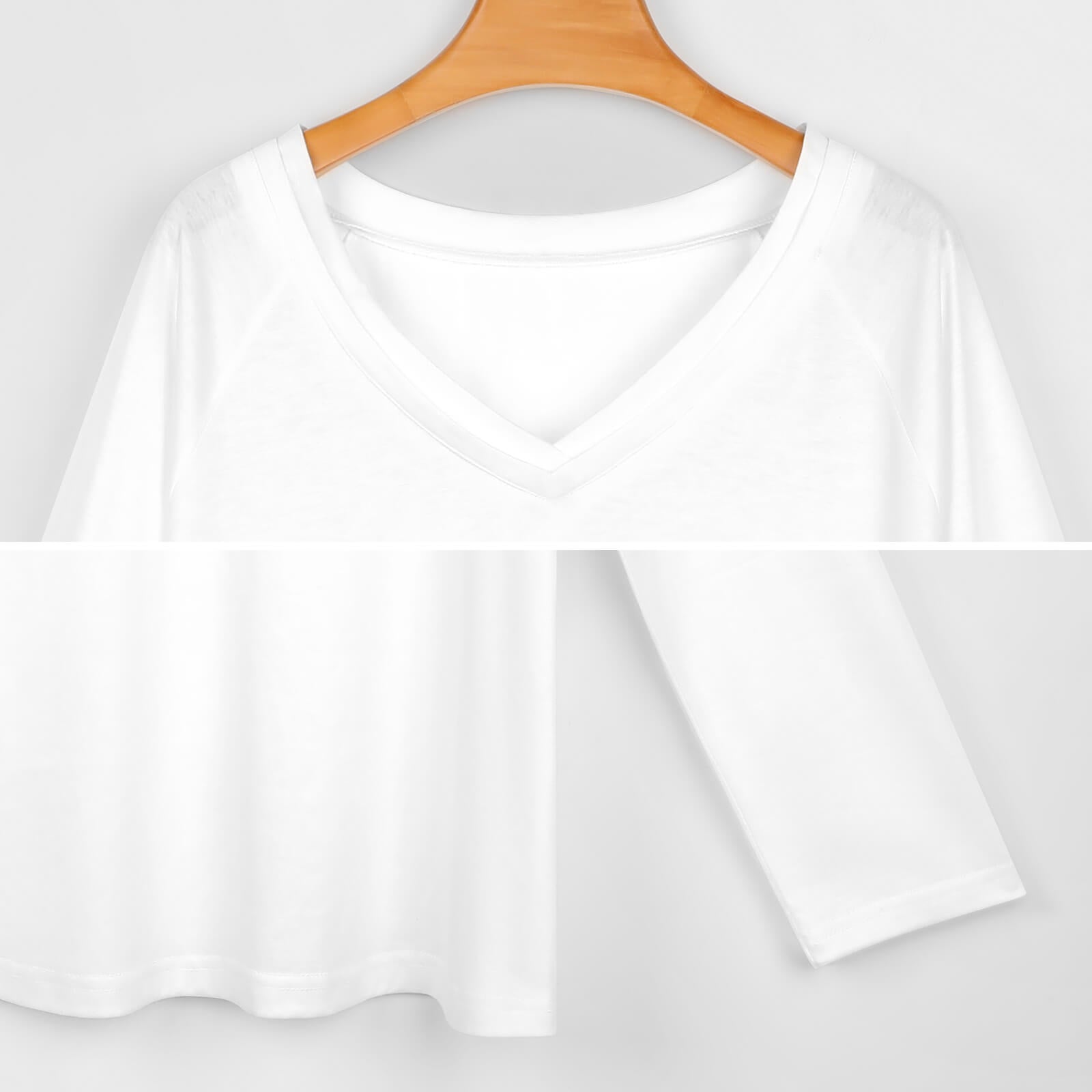 White V-neck long sleeve women's tee. Casual basic top from MyArtsyGift, perfect for everyday wear.