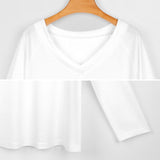 White V-neck long sleeve women's tee. Casual basic top from MyArtsyGift, perfect for everyday wear.