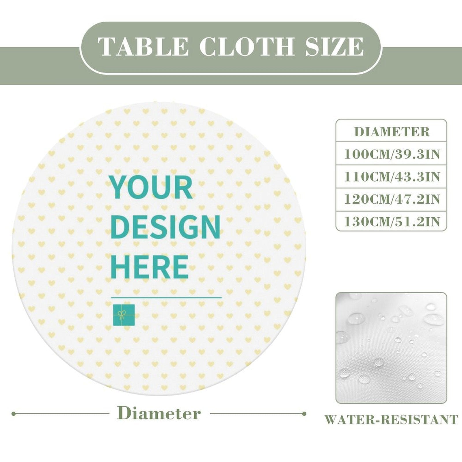 Personalized round tablecloth for picnic, dining, and patio; customizable design, water-resistant.