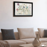 Canvas print floral wall art with black frame, featuring watercolor blossoms in glass jars, home decor, Wild Attee.