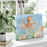 Octopus and coral canvas print, watercolor art for home decor, Made in USA. Wall art for living room