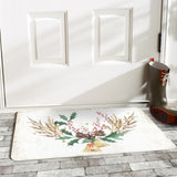 Christmas doormat with bells, holly, and pinecones for indoor or outdoor use