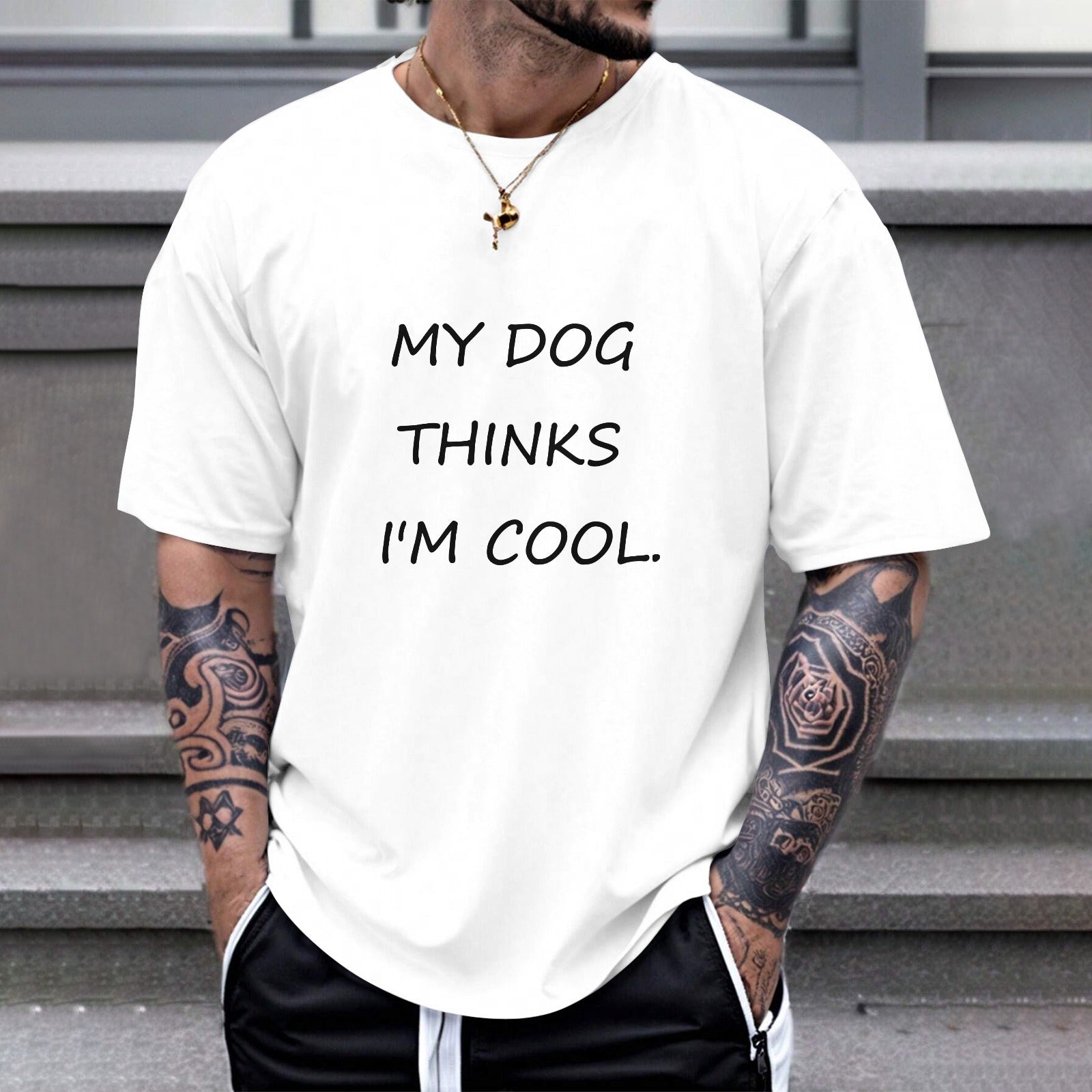 White cotton My Dog Thinks I'm Cool T-shirt, Gildan Unisex tee, dog lover gift, comfortable everyday wear