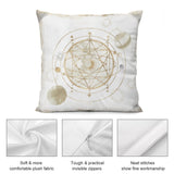 Soft plush pillow cover with gold celestial design. Features: soft plush fabric, invisible zipper, and neat stitches.