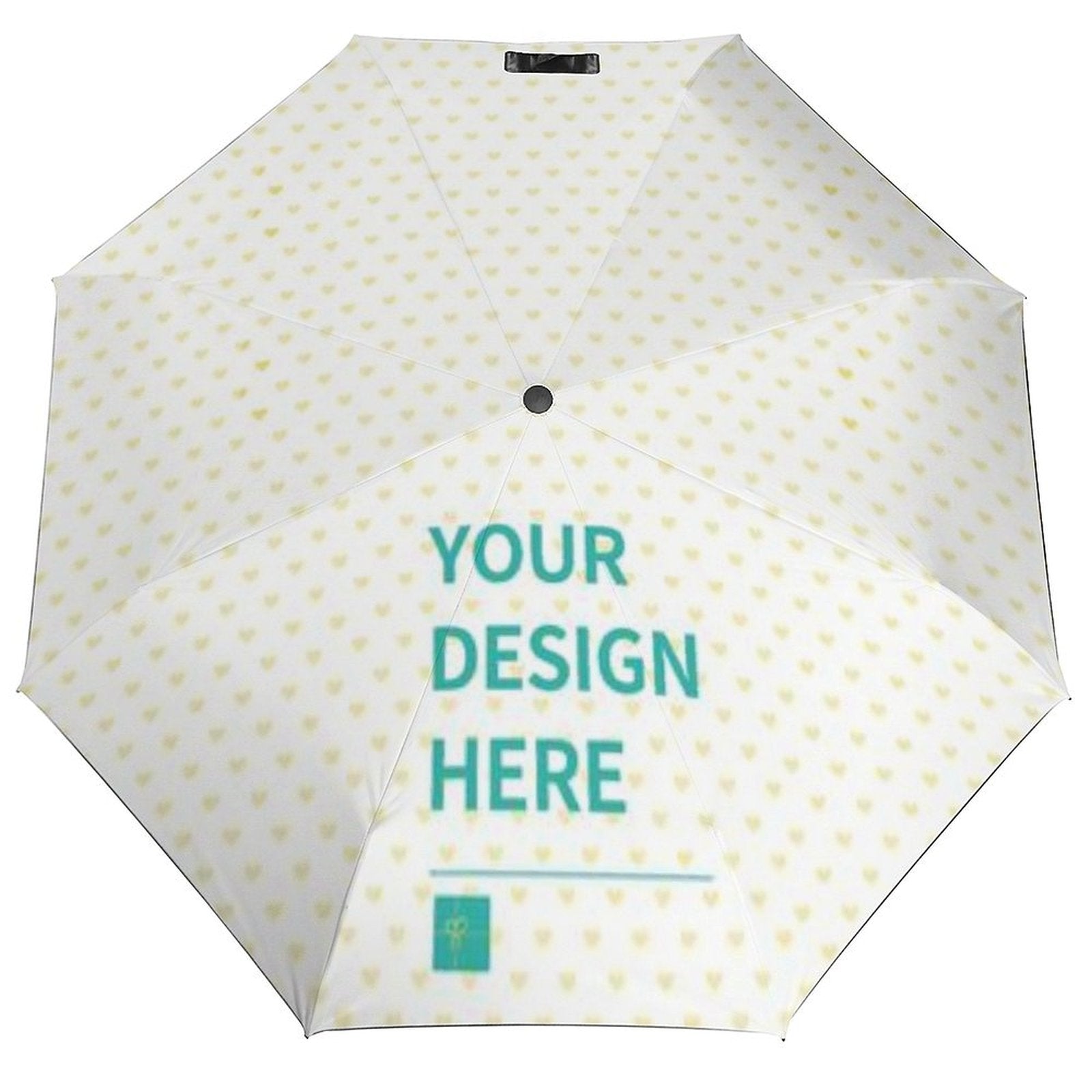 Customizable 3-Fold Auto Umbrella with Your Design Here, White with Yellow Heart Pattern