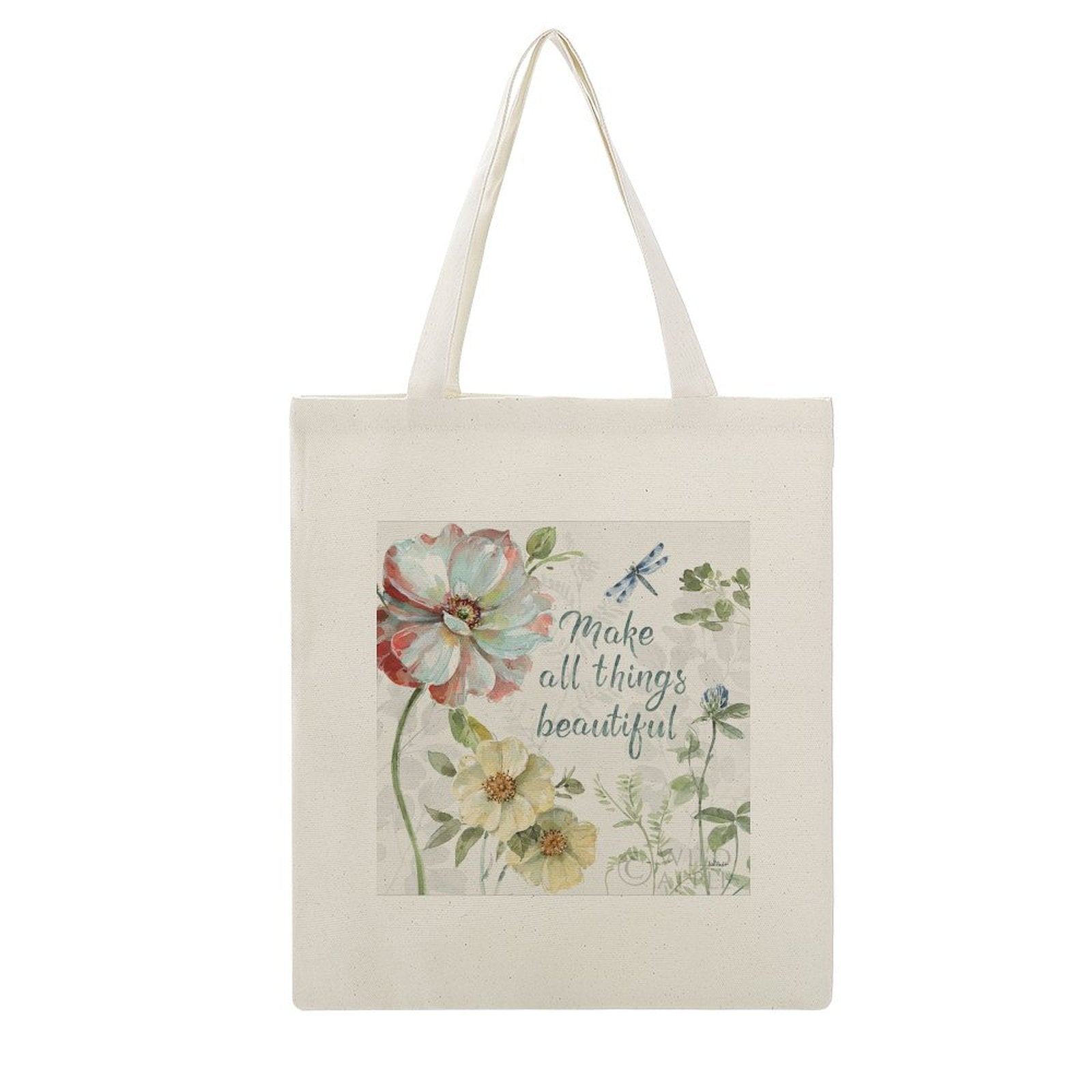 Personalized cotton tote bag with floral print and inspirational quote, perfect for shopping and everyday use.