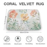 Coral velvet bath rug with floral design, non-slip, absorbent for bathroom.