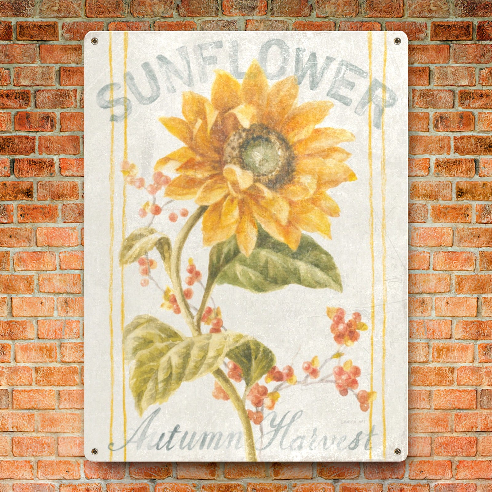 Sunflower metal sign with "Autumn Harvest" text, perfect for home decor and gifting.