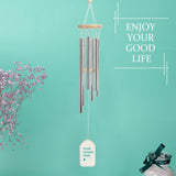 Custom wind chime for garden decor with aluminum tubes, wooden elements, and personalized design.
