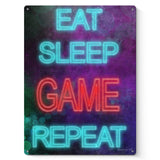 Eat Sleep Game Repeat metal sign, iron wall decor for home office