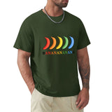 MyArtsyGift Men's green t-shirt with rainbow banana graphic. Classic tee, round neck, cotton.