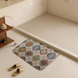 Coral velvet bath rug with geometric pattern, non-slip, quick-drying. For bathroom, kitchen, or bedroom.