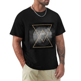 Black men's t-shirt with geometric art print, cotton crew neck classic tee, MyArtsyGift