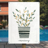 Herb Garden Metal Sign with Rosemary Plant Art in Striped Pot - Iron Wall Decor