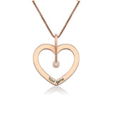 Personalized rose gold heart necklace with custom name engraving; a perfect jewelry gift for women.