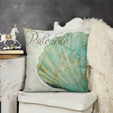 Luxury soft plush pillow cover with Palourde seashell art print for sofa and couch, teal color