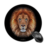 Round mouse pad with artistic lion mosaic design. Non-slip rubber base mousepad for office and home use.