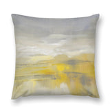 Abstract art pillow cover in soft plush with a serene yellow and gray landscape design