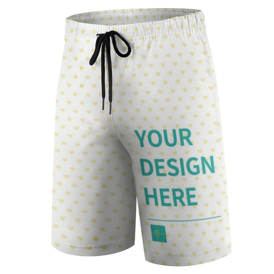 Custom kids' swim trunks with custom design, white and yellow heart pattern, personalized beach pant