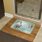 Coral velvet bathroom rug with bird art and 'Prince' text, non-slip bathroom floor carpet