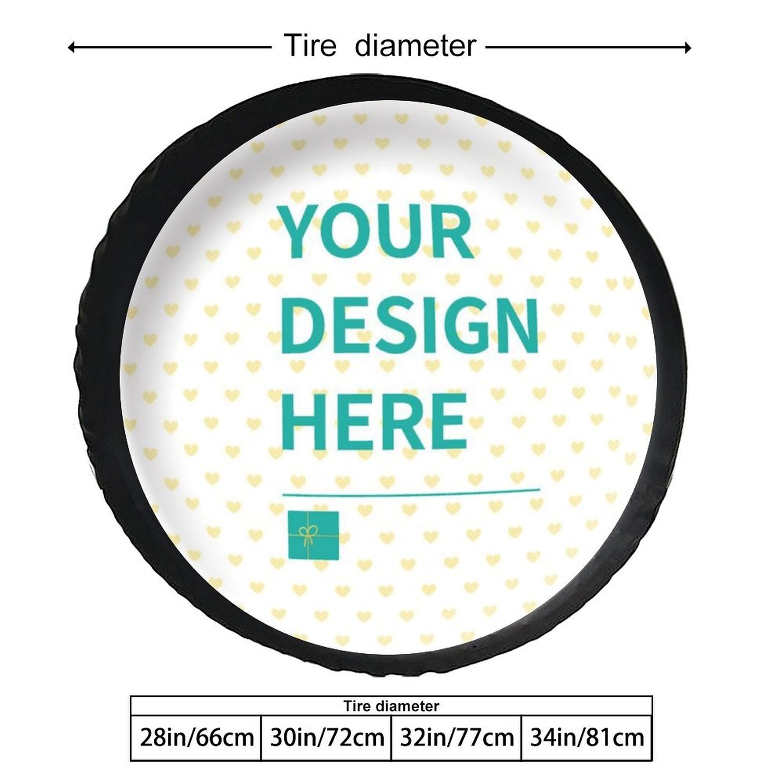 Customizable tire cover for RV, SUV. Personalize with your design, available in multiple sizes