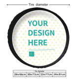 Customizable tire cover for RV, SUV. Personalize with your design, available in multiple sizes