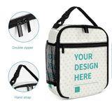 Customizable lunch tote bag, insulated and leakproof, with 'YOUR DESIGN HERE' design, perfect for work, picnic, or travel.
