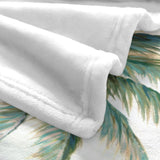 White flannel blanket with beach palm tree design, soft polyester, perfect for sofa or bed