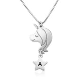 Silver unicorn necklace for girls with initial "A" pendant, custom jewelry gift for daughter