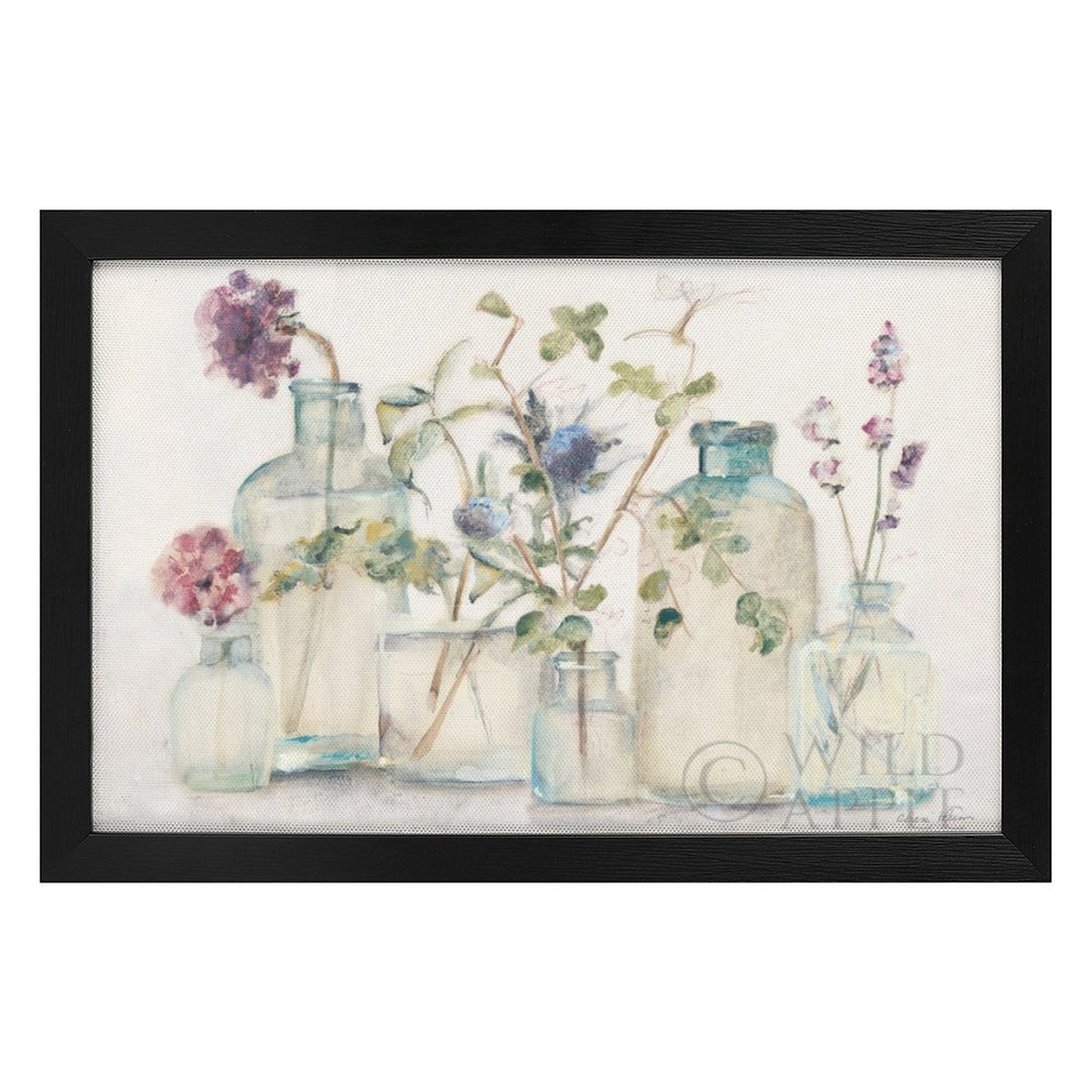 Canvas print - Watercolor floral art in glass jars with black frame, minimalist wall decor.