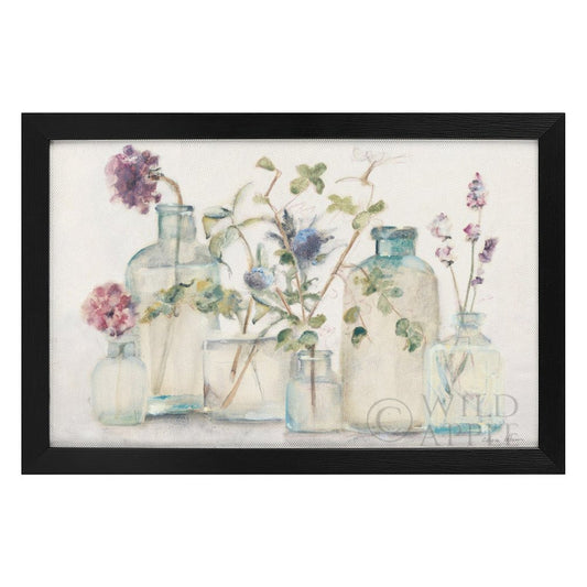 Canvas print - Watercolor floral art in glass jars with black frame, minimalist wall decor.