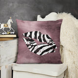 Mauve plush pillow cover with zebra kiss mark design, soft and fluffy decorative pillow for sofa, couch, or living room