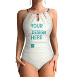 Customizable one-piece swimsuit with personalized design, white with heart pattern. Perfect for MyArtsyGift summer wear.