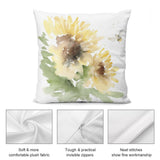 Watercolor sunflower plush pillow cover with soft plush material and invisible zipper detail for sofa