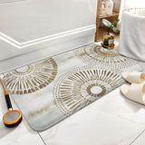 Coral velvet bath rug with gold mandala design, non-slip, absorbent for bathroom decor