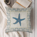 Linen throw pillow case with a blue starfish design, perfect for living room decor