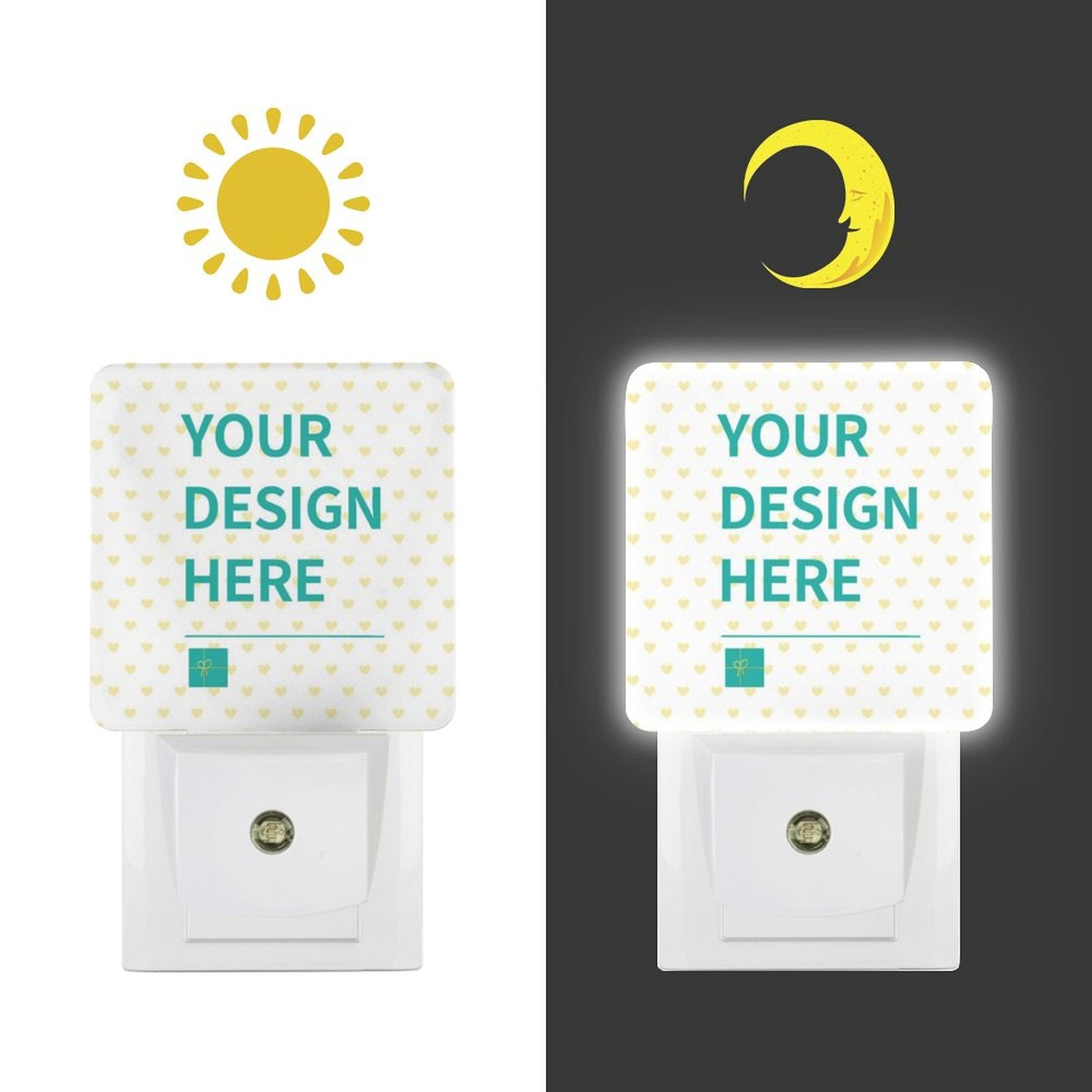 Customizable LED Night Light with 'YOUR DESIGN HERE', perfect for bedroom, bathroom. Energy-saving nightlight.