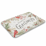 Seasons Greetings bath rug, coral velvet, cardinal birds design, non-slip, absorbent, for bathroom, kitchen.